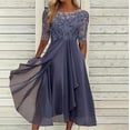 thumbnail image 4 of WTXUE Robe Grande Taille, Robe Mi-Longue pour Femme en Broderie Dentelle Chiffon, Robe Simulée, Robe Violette, 1# Violet 3TG, 4 of 5