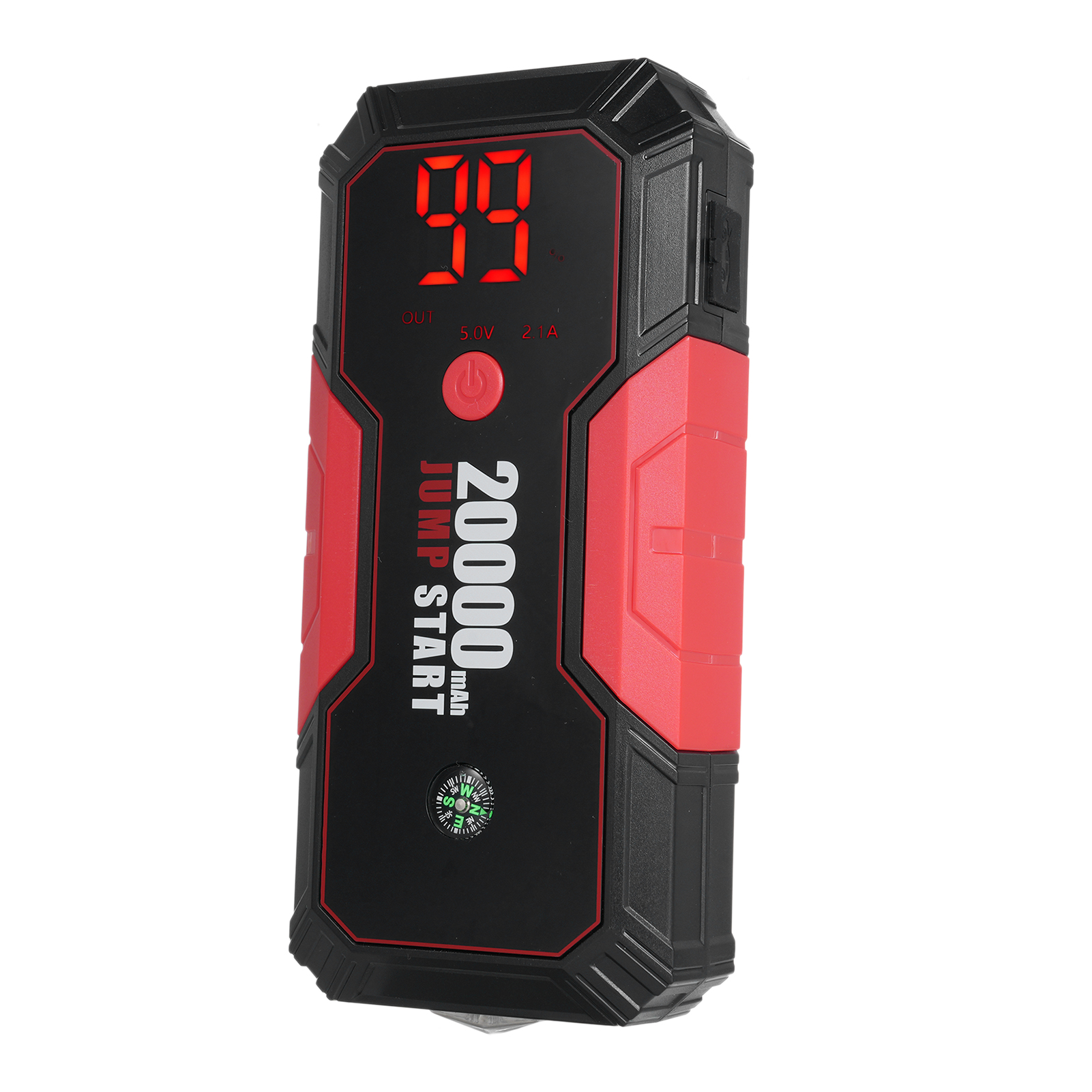 Lepmerk 20000mAh Car Emergency Power Bank with Jump Starter Function, Portable Charger for Automotive Use, Includes Air Pump Compatibility, Black & Red Design