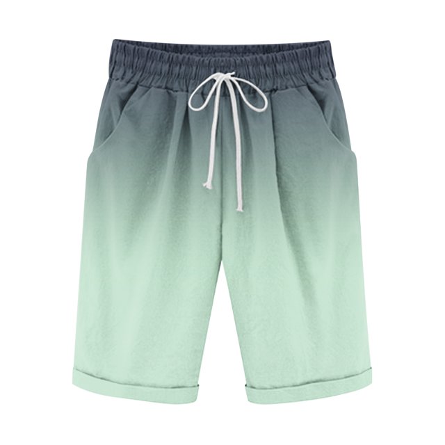 Plebaso Men's Stylish Shorts Gradient Color Summer Beach Shorts Drawstring Casual Knee Length Shorts