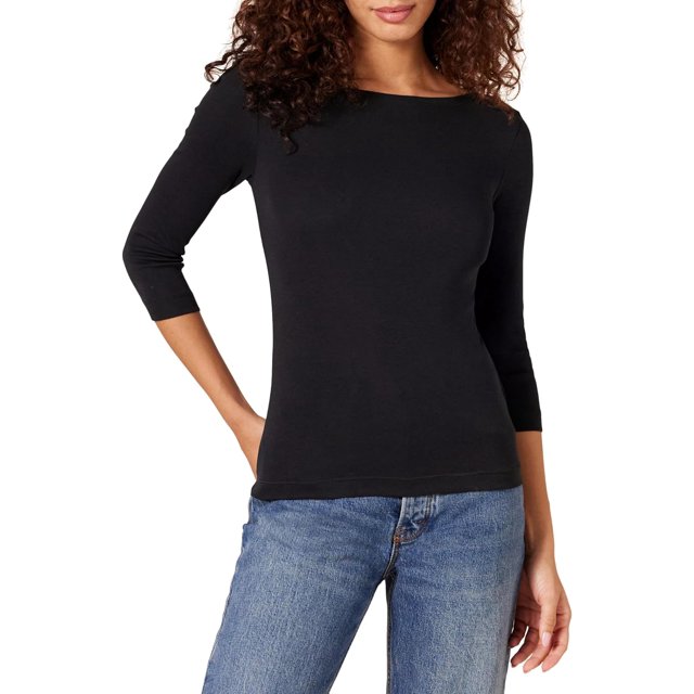 walmart Essentials T-Shirt à Encolure Bateau à Manches 3/4 pour Femmes