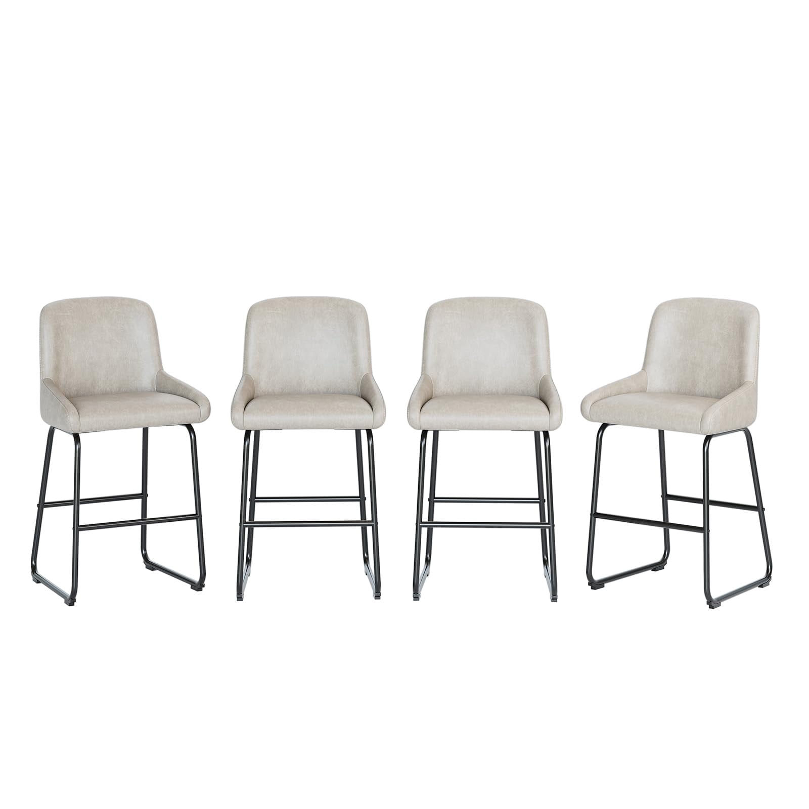 Bar Stools Set of 4, PU Leather Counter Height Barstools with Back and Footrest, Upholstered Bar Chairs for Dining Room Kitchen Island, Grey