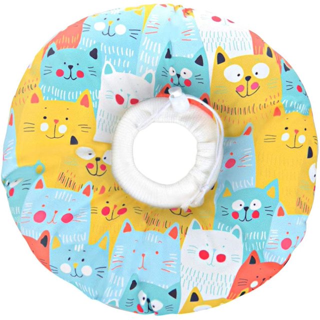 Pet Protective Collar, Cat Recovery Collar, Cute Pet Anti-bite Collar, Adjustable Cat Collar, Soft PP Cotton Collar for Wound Healing after Pet Surgery (Yellow),XS