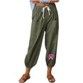 thumbnail image 2 of RXIRUCGD Pantalons Capris pour Femmes Décontractés d'Été en Coton et Lin Pantalons à Jambe Grand Capris Légers Amples Raccourcis, Vert Armée, Taille : 2TG, 2 of 4
