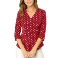 thumbnail image 1 of INSPIRE CHIC Blouse pour Femme Col en V Manches 3/4 Pois devant Boutonné Haut m Rouge, 1 of 8