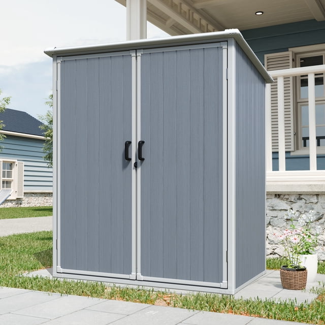 HMSHA Abri de Rangement Extérieur 5x3 Pi Armoire en Résine Imperméable avec Portes Verrouillables pour Vélos et Meubles de Patio