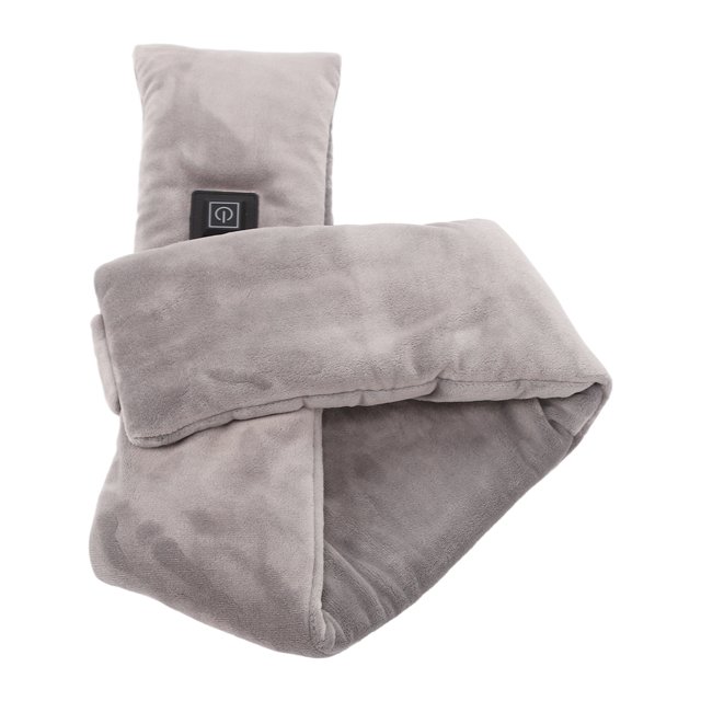 Neck Neck Heating Pad Electric Heating Carbon Fiber Double Sided Gold Mink Heated Neck Wrap for Neck Protector. This grey neck heating pad, made of soft gold mink material, measures approximately 82x11cm (32.3x4.3in) and features three gear temperature control with heating levels of 45°C, 55°C, and 65°C. Designed for winter neck warming, it provides heat therapy for neck aches, stiffness, and muscle relaxation. The wrap includes a vibration massage function for added comfort and cervical spine care.