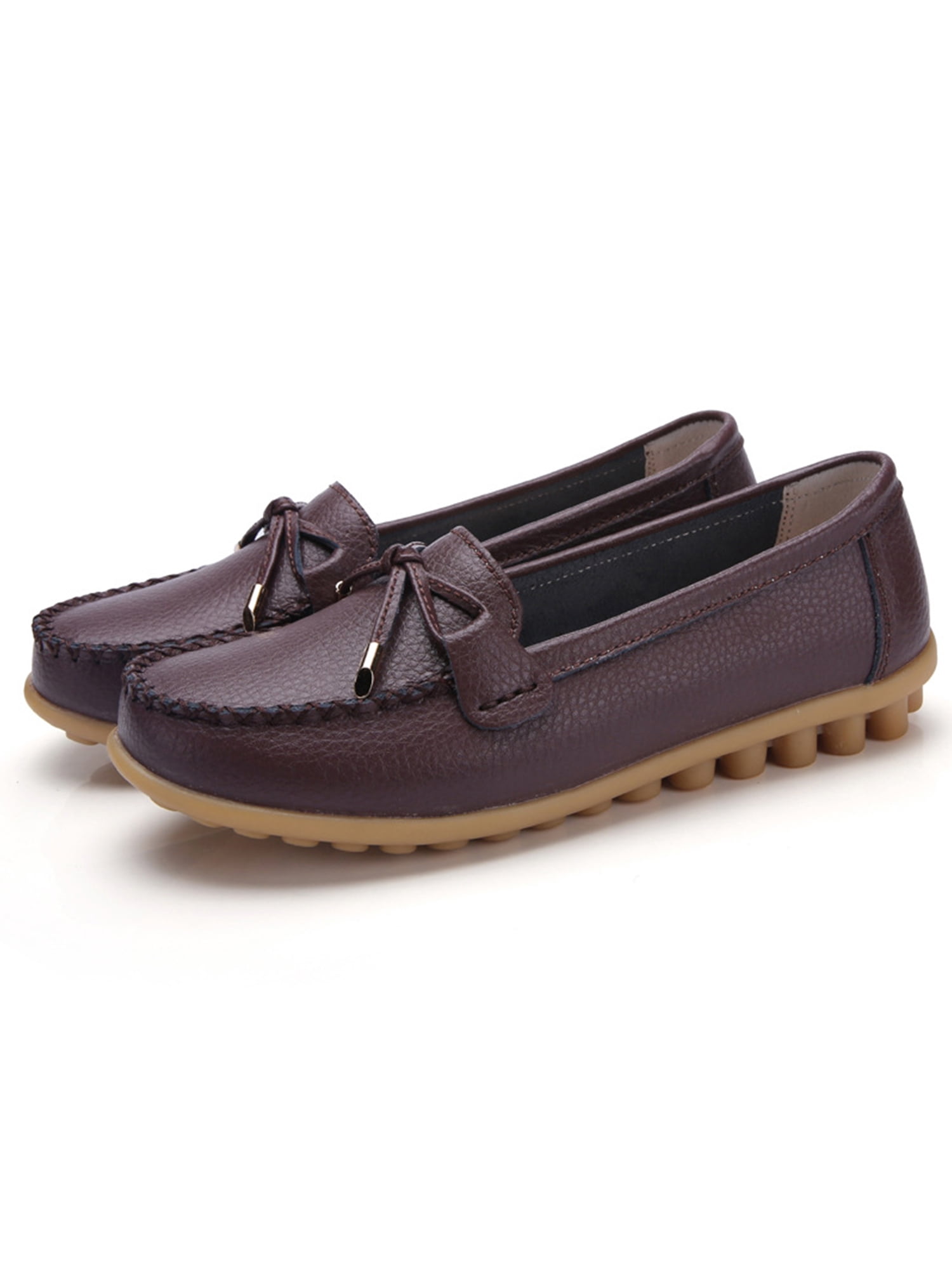 MAWCLOS Ladies Moccasins Comfort Nursing Shoes Slip On Resistant Loafers Bow Work Boat Shoe Coffee 7
