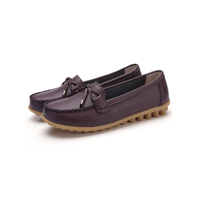 MAWCLOS Ladies Moccasins Comfort Nursing Shoes Slip On Resistant Loafers Bow Work Boat Shoe Coffee 5