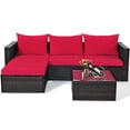 thumbnail image 3 of Gymax Ensemble de Conversation de Patio en Rotin Rembourré 5 Pcs avec Ottoman Coussin Rouge, 3 of 9