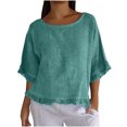 thumbnail image 1 of Plebaso T-Shirts en Coton et Lin pour Femmes à Manches à Volants, Col Ras du Cou, T-Shirts Unis Légers, Hauts, 1 of 7
