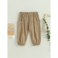 thumbnail image 4 of Faithtur Toddler Boys Casual Sports Pants Solid Color Drawstring Button Cargo Pants with Pockets, 4 of 8