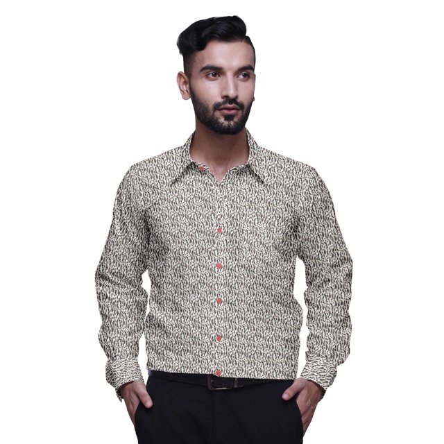 BESTMAN Long Sleeve Formal Shirt For Men Printed Button Down Cotton Men Shirts
