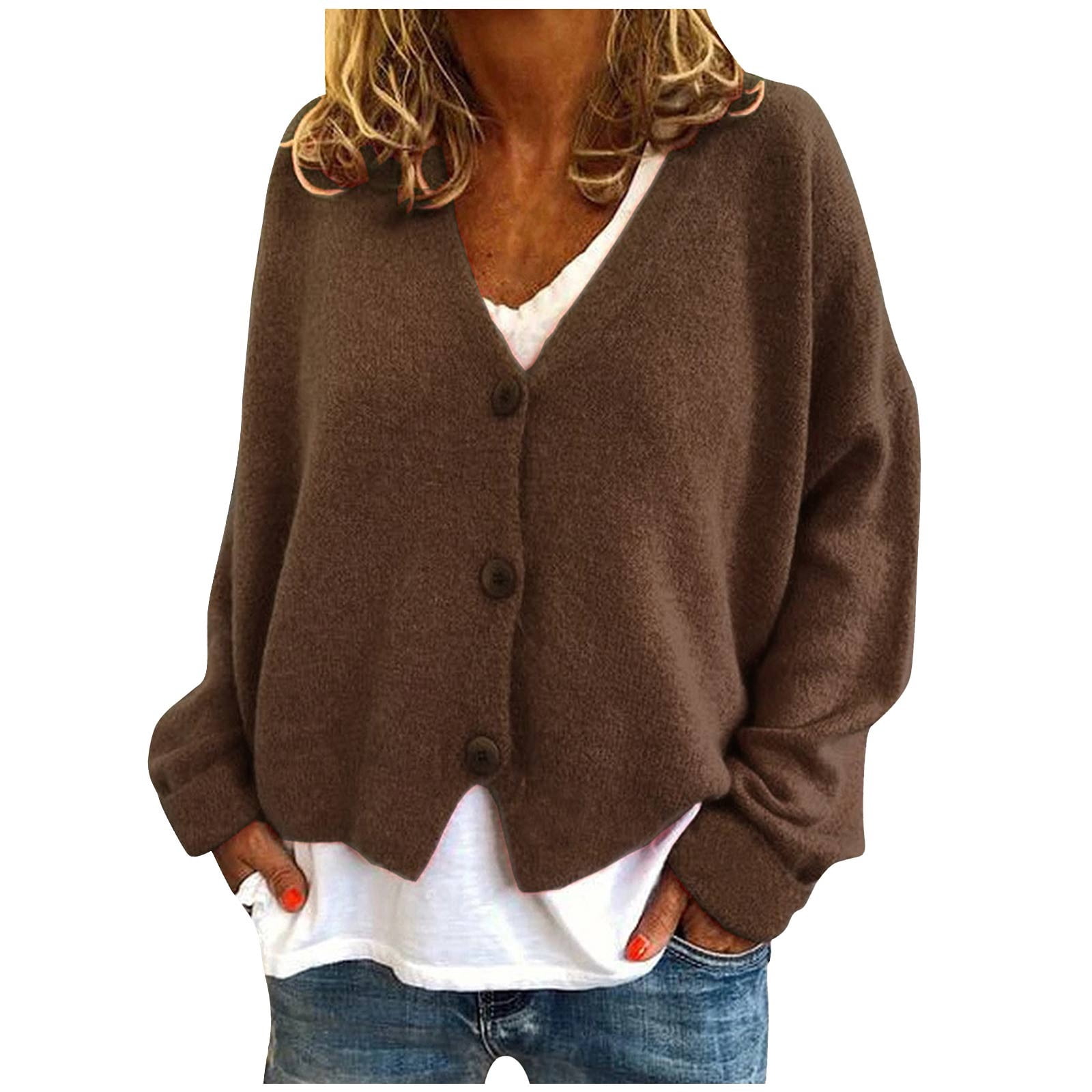 Yuyuzo Womens Cardigan Sweater Long Sleeve V Neck Button down Cropped Jackets Fall Winter Outwear Solid Color
