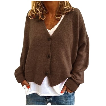 Moxiu Womens Sweater Crop Cardigan Open Front 3 Button Aesthetic Cable Knitted Cardigans Sweaters Cropped Outwear 2025 Coffee,L
