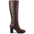 thumbnail image 3 of BLISSFUL STEP Women's Boots Knee High Chunky Heel Round Toe Side Zipper Faux Leather Dress Boots  Coffee 9, 3 of 7