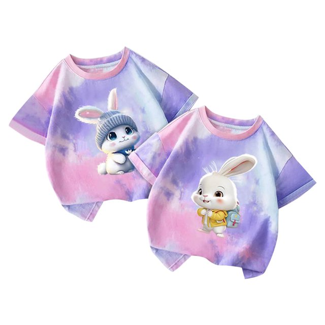 Jamicy Chemises de Bain pour Filles Cadeau pour Enfants Hauts Mignons pour Filles 2 Pcs Manches Courtes T-Shirts d'Été Mode T-Shirts Graphiques Col Rond Chandail Tee