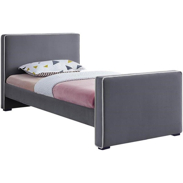 Meridian Furniture Lit Jumeau en Velours Gris