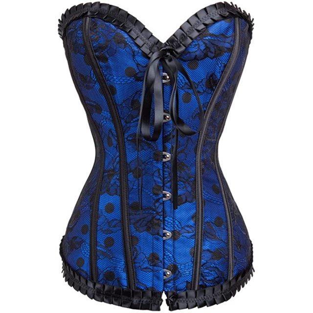 Womens Vintage Floral Denim Overbust Corset Bustier Top