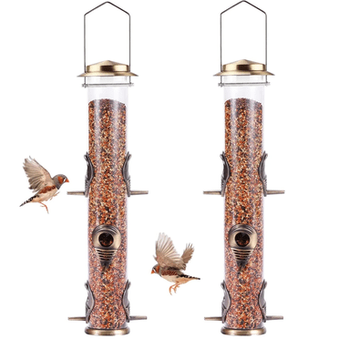 Urban Deco Lot de 2 Mangeoires à Oiseaux en Métal, Tube Suspendu pour Graines d'Oiseaux Sauvages, Support en Acier Idéal pour Attirer les Oiseaux (Bronze)