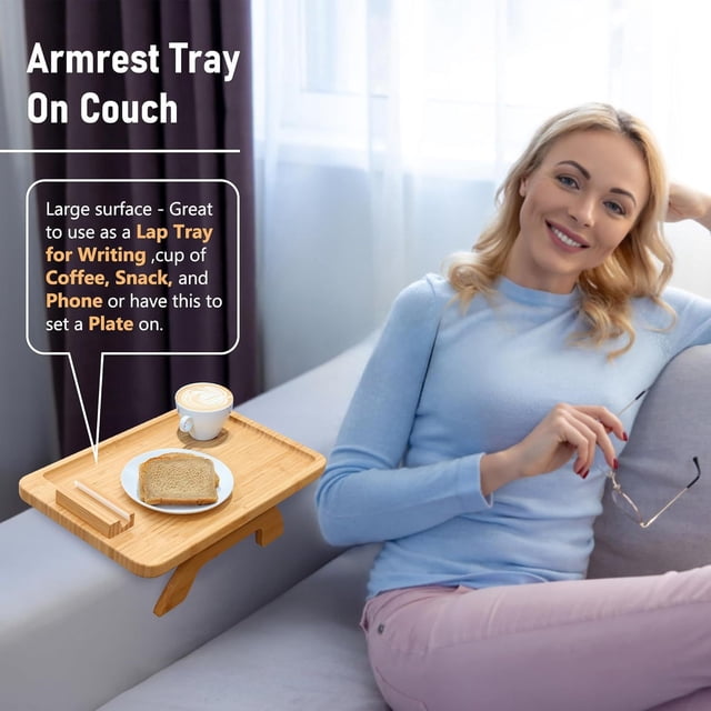 QTOCIO Wooden Lazy Sofa Tray Rotating With Mobile Phone And Tablet Holders