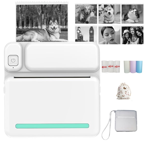 Djiypn Mini Imprimante Photo - Imprimantes d'Autocollants Portatives de Poche pour Téléphone, Imprimante Thermique avec 6 Rouleaux de Papier Thermique Blanc pour Photo, Mémo, Journal - Bleu