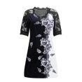 thumbnail image 3 of SMihono Robe d'Été Grande Taille pour Femmes 2023 Mode Aguichant Manches Courtes Imprimé Col en V Dentelle, 3 of 4