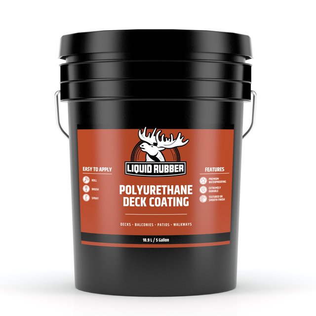Liquid Rubber Smooth Polyurethane Deck Coating - Solar Protection Deck Sealant, Non-Toxic Multi-Surface Waterproofing Membrane, Easy to Apply, White, 5 Gallon
