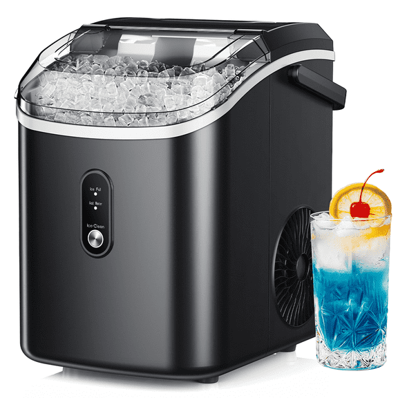 Simzlife Machine à Glaçons Nuggets 35 Lb/24 H de Comptoir, Machine à Glaçons Portable avec Nettoyage Automatique, Noir