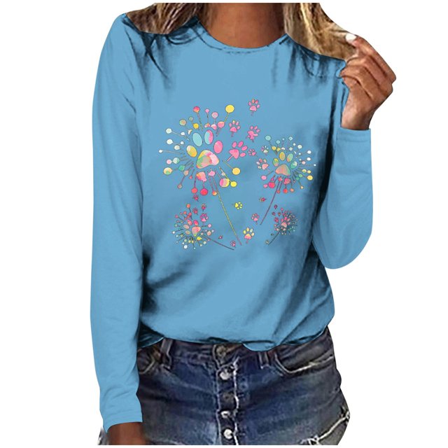 Pisexur Hauts d'Automne pour Femmes Mode Mignon T-Shirt Imprimé Graphique Hauts Col Rond Manches Longues Chemises pour Femmes Habillées Décontractées Sorties Hauts Confort Polyvalents Légers T-Shirts