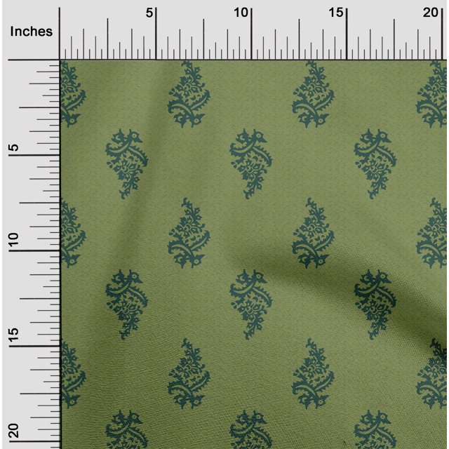 oneOone Cotton Cambric Fabric Leaves & Floral Block Printed Fabric 1 Yard 56 Inch Wide