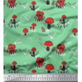 thumbnail image 1 of Soimoi Green Moss Georgette Fabric Rabbit & Mushroom Clip Art Print Fabric by Yard 42 Inch Wide, 1 of 3