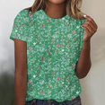thumbnail image 3 of Scyoekwg Hauts pour Femmes Tendance Décontracté Col Rond T-Shirt Régulier Été Léger Imprimé Floral Graphique Tee Manches Courtes T-Shirts Confortables Blouses Amples Confortables (Vert, TG), 3 of 4