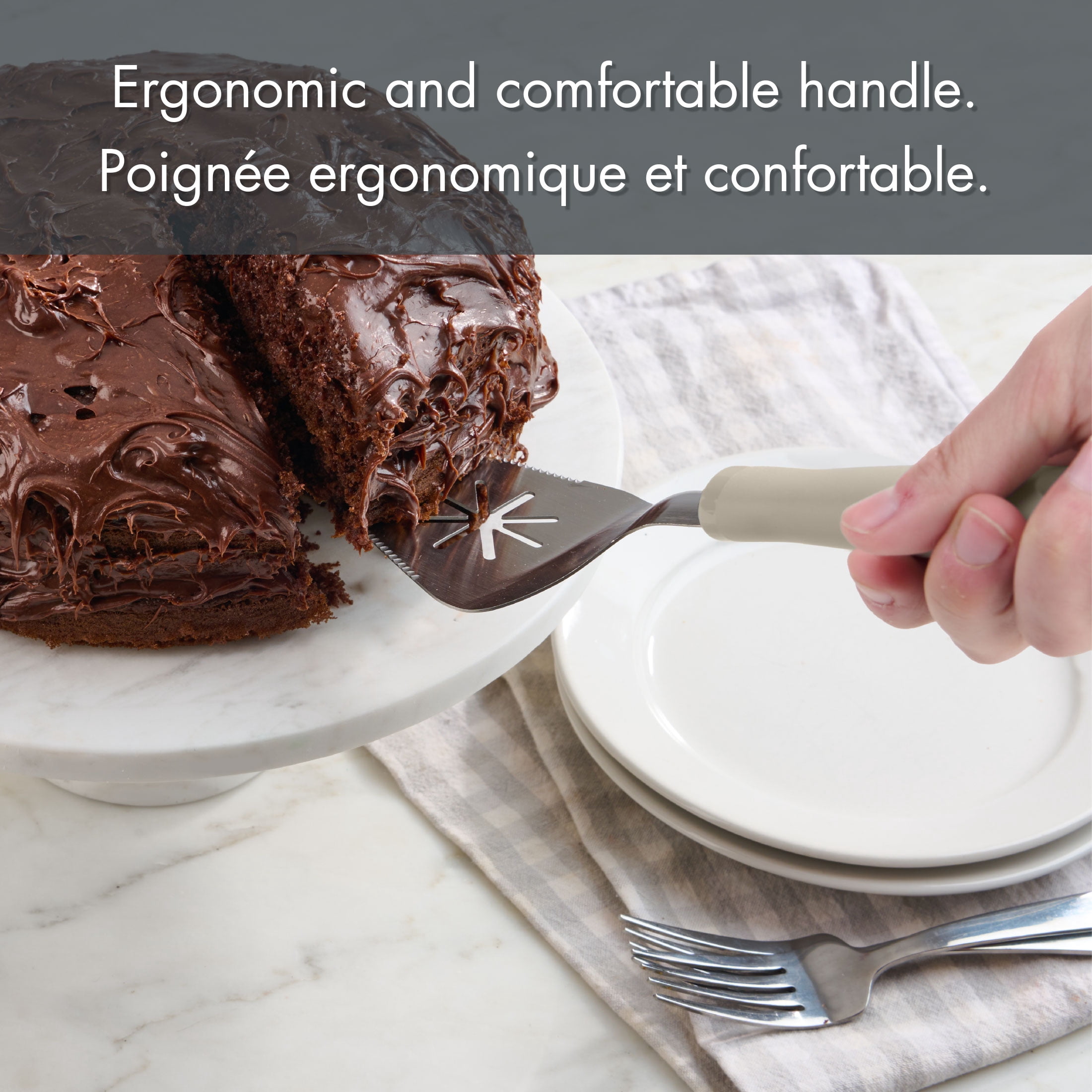 Mainstays Stainless Steel Cake & Pie Server with Ergonomic Grey Handle