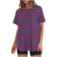 thumbnail image 1 of Mikilon Ensemble Élégant pour Femmes 2 Pcs Mode Décontractée Rayé Imprimé Col Rond Épaule Tombante Short Ensemble Deux Pièces Violet-A m, 1 of 4