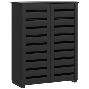 HOMCOM Armoire à Chaussures Mince avec 2 Portes à Lattes pour 15 Paires de Chaussures Noir