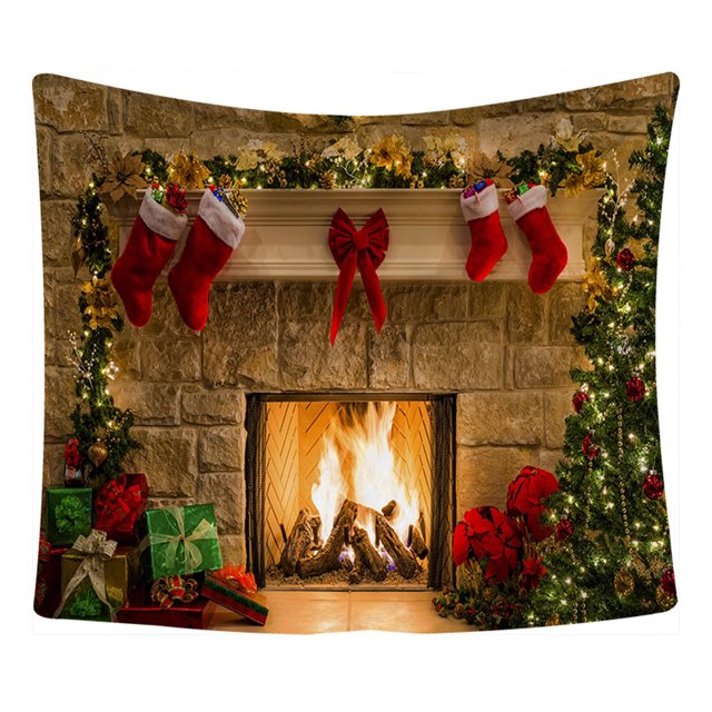 Xmas Fireplace Backdrop Christmas Tree Photography Background Party Banner backdrop; Christmas tree Home Decoration, 150x130cm