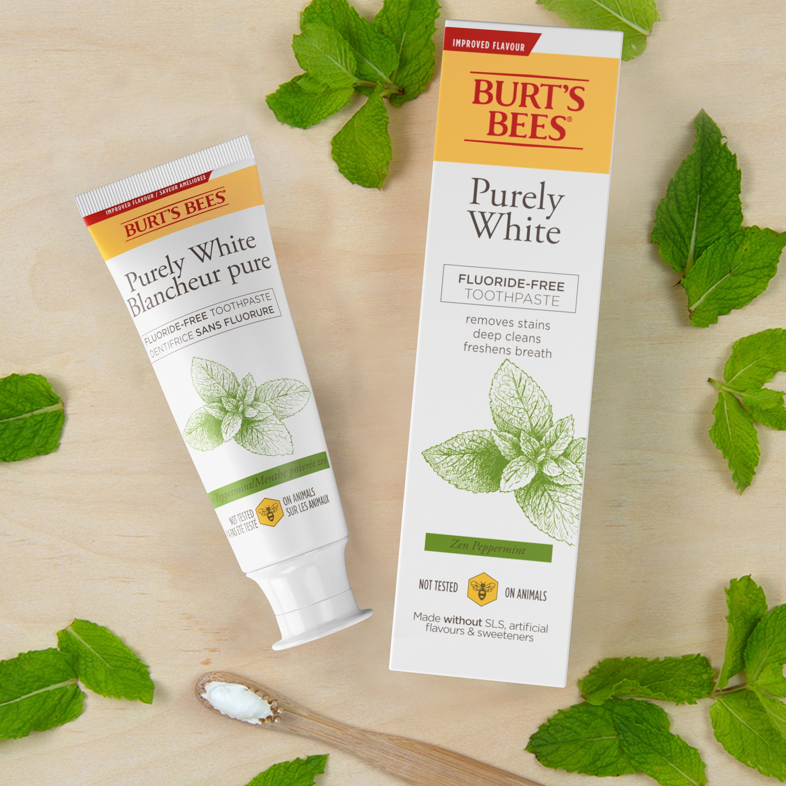 Burt's Bees Dentifrice, Sans Fluorure, Purely White, Menthe Poivrée Zen 105ml