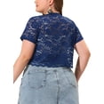 thumbnail image 3 of Agnes Orinda Boléros Grande Taille pour Femmes, Ouvert à l'Avant, Manches Courtes, Cardigan Court en Crochet et Dentelle 1X Bleu Marine, 3 of 7