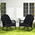 thumbnail image 4 of Costway Patio Wicker Rocking Chair with Seat Back Cushions & Lumbar Pillow Porch Black, 4 of 9