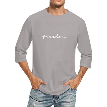 Penkiiy Mens Vintage Baseball Shirt 3/4 Sleeve Plain Casual Basic Active T Shirts Classic Letter Print Round Neck Sports Tops XL Gray