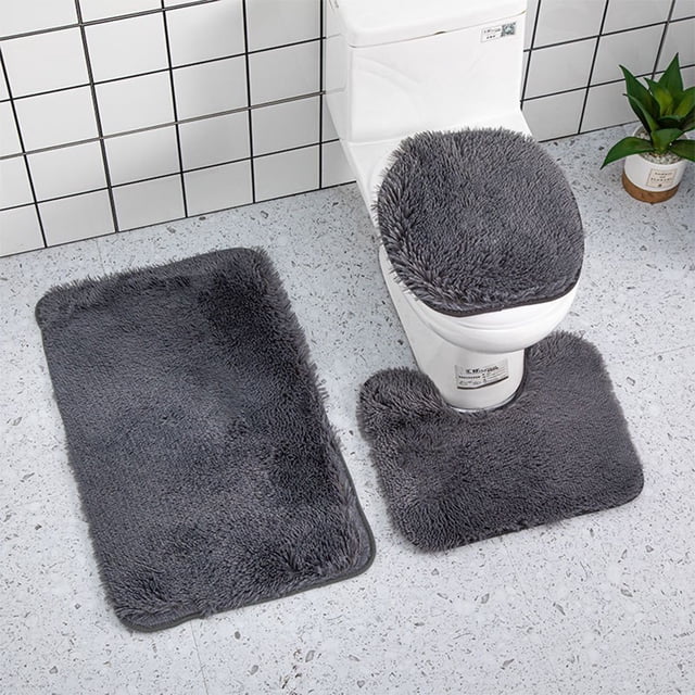 LSLJS Bathroom Rug Set, Bath Mats Set, Household Supplies Solid Color 3 Piece Bathroom Toilet Carpet Mat Solid Color Bathroom Toilet Floor Mat, Rug and Toilet Lid Cover for Tub Shower & Bath Room