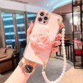 thumbnail image 2 of iPhone 12 Pro Étui Robuste Bracelet Chaîne de Poignet Style Fleur de Luxe - Rose, 2 of 5
