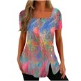 thumbnail image 2 of LSLJS Fashion Womens Floral Print T-Shirt Casual Square Neck Short Sleeve Button Tops, 2 of 5