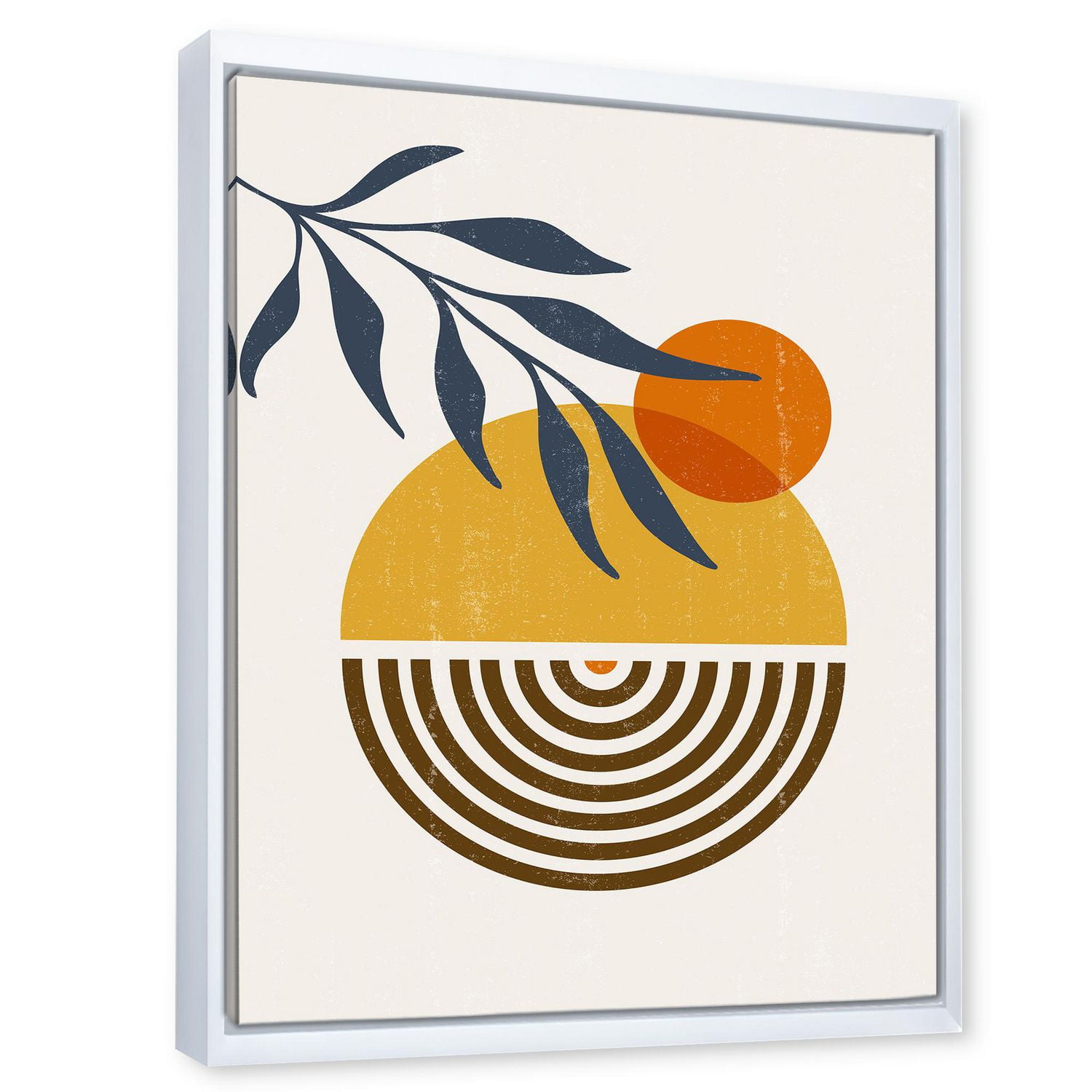 Designart Botanical Minimalist Leaf With Abstract Shapes IV FLOAT FRAME WALL ART