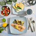 thumbnail image 2 of Gibson Elite Soho Lounge 16 Piece Square Stoneware Dinnerware Set, Matte Blue & White, 2 of 6