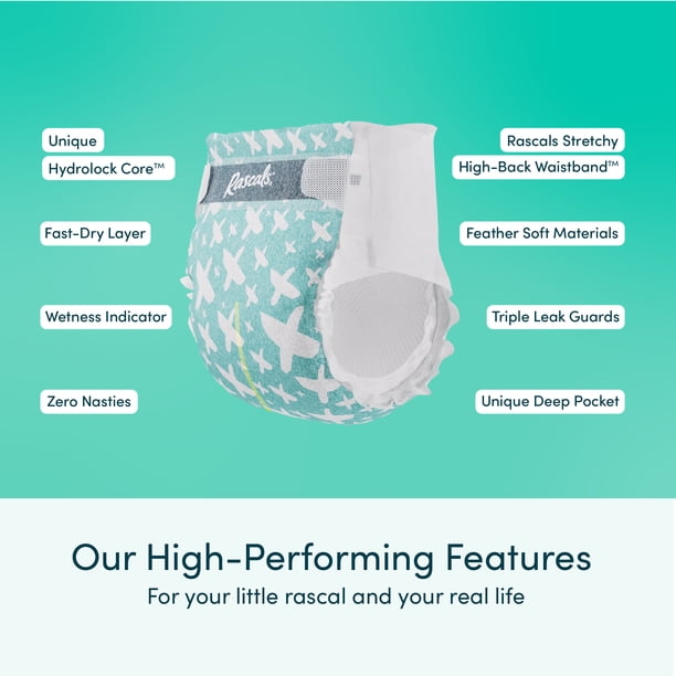 Rascals Premium Absorbent Baby Diapers, Size 2, Carton, 152 Count