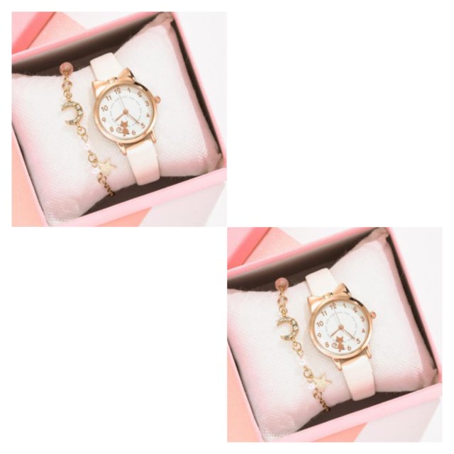 crativent 2piece Sweet And Cute Quartz Bracelet Watch With Cartoon Pattern Gift For Kids ABS Quartz Watch 2Set