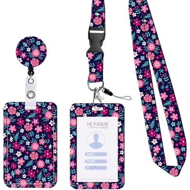ID Badge Holder – Fashion Floral with Retractable Lanyard – Sturdy Sleeve, Breakaway & Easy-Pull Buckle – Office, Nurse, Teacher, Doctor, School & Teens – Red Floral