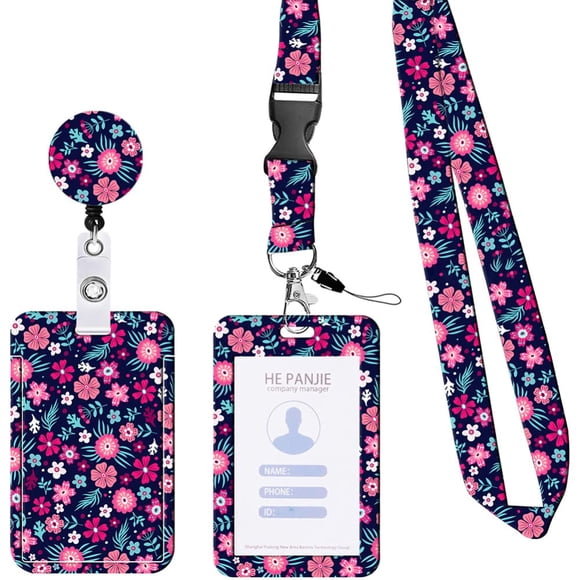 ID Badge Holder – Fashion Floral with Retractable Lanyard – Sturdy Sleeve, Breakaway & Easy-Pull Buckle – Office, Nurse, Teacher, Doctor, School & Teens – Red Floral