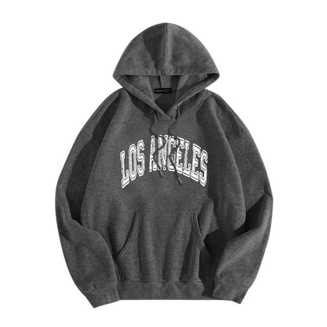 LUOGENLI Chandails à Capuche pour Hommes à Fermeture Éclair Los Angeles Hommes Femmes Lettrage Graphique Imprimé Col Rond Manches Longues Chandail Hauts Fermeture Éclair Complète Chandails à Capuche pour Hommes Sport Gris Foncé Taille g